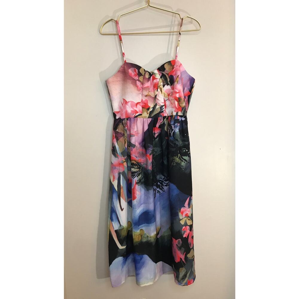 Corey Lynn Calter Anthropologie Daybreak Flare Midi Dress 8P Cocktail Fit Flare